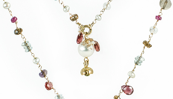 Blume Perle Pendant mit Edelsteine Kette
