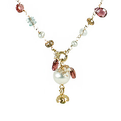 Blume Perle Pendant mit Edelsteine Kette